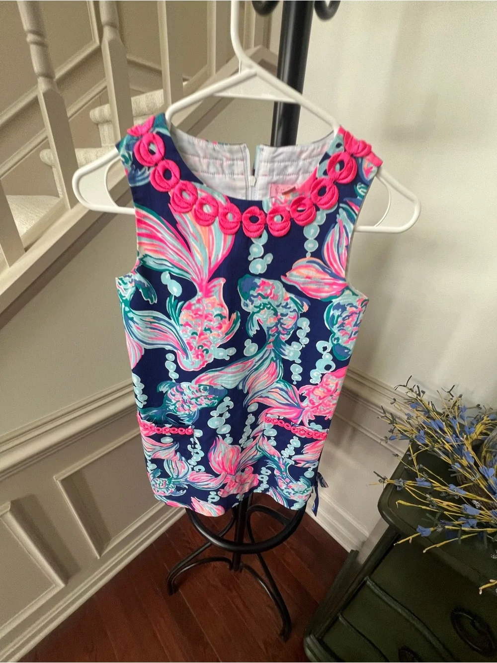 Lilly Pulitzer Navy Tank Dress with Pink & Aqua Floral Trim